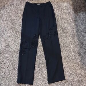 Gianni Versace Couture Vintage Luxury Black Wool Beaded Rose Trousers Size 40